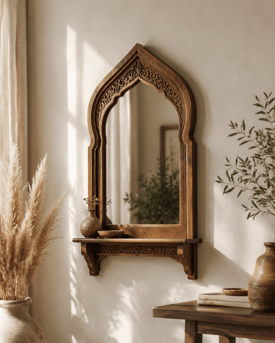 آینه چوبی دستساز طرح ۱۱ (کاشی سنتی و رزین) - صنایع چوب فولادی - تصویر 1