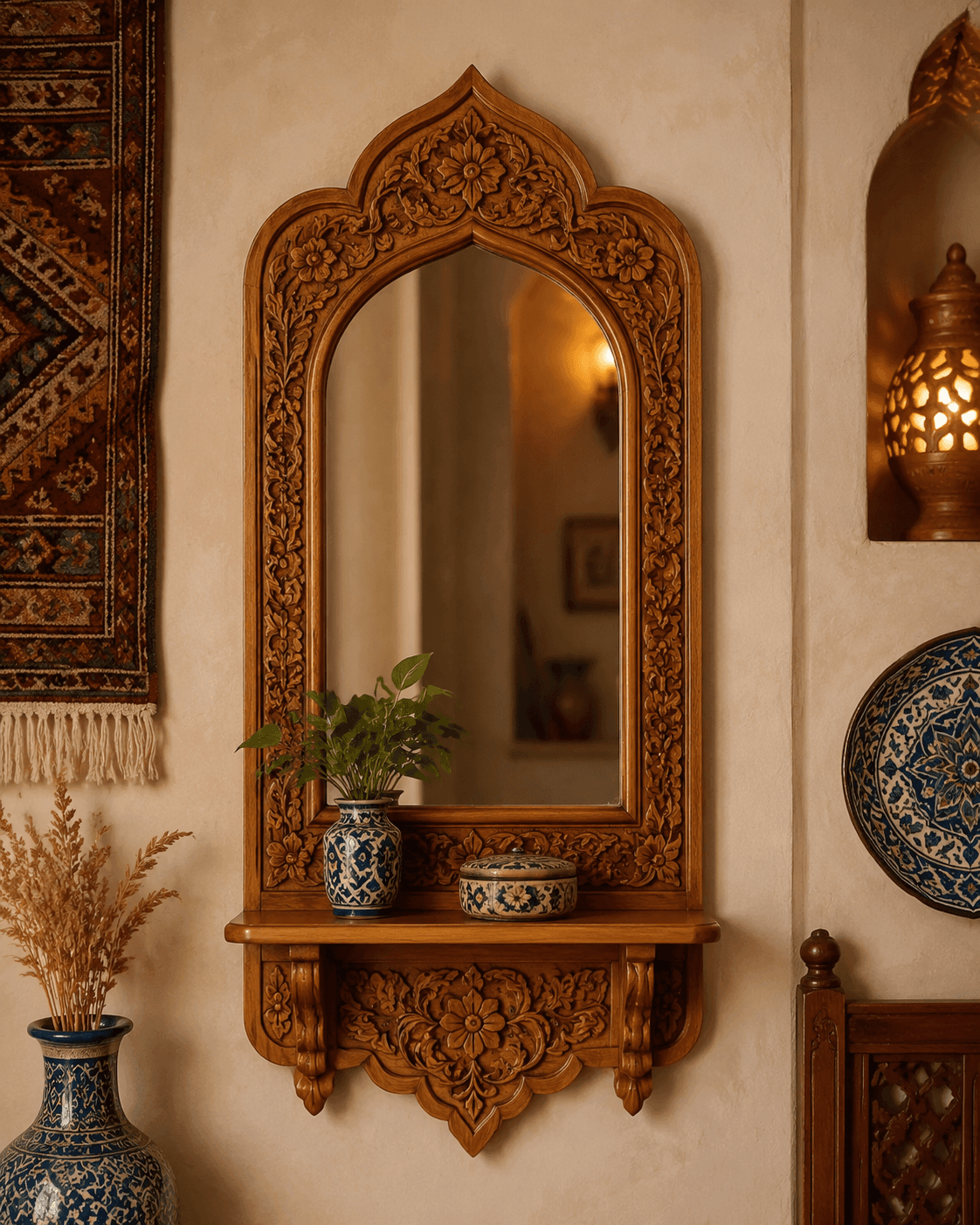 آینه چوبی دستساز طرح ۱۱ (کاشی سنتی و رزین) - صنایع چوب فولادی - تصویر 3
