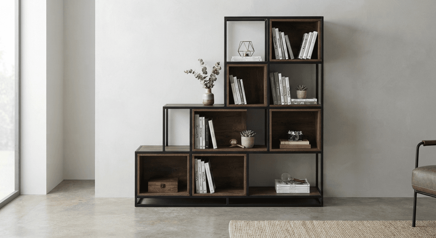 کتابخانه شلف قفسه استند چوب و فلز مدل 120×120