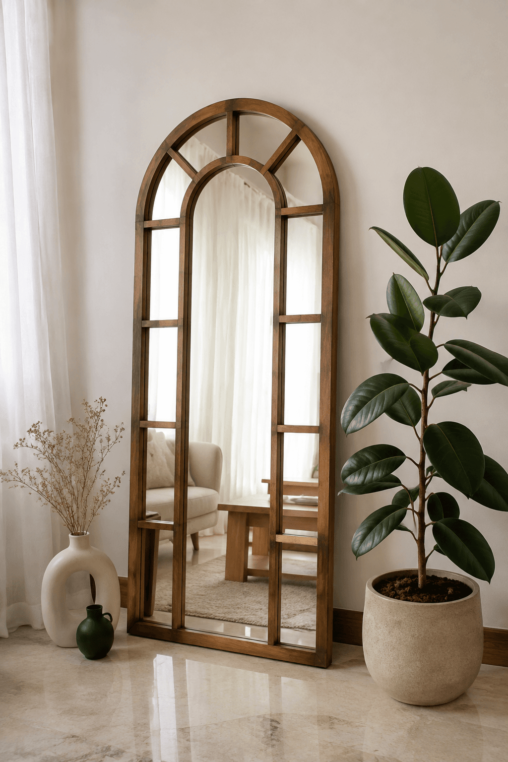 آینه دکوراتیو قدی پنجرهای چوبی مدل Wood - تصویر 1